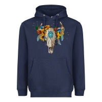 Navy boho bull skull Heavyweight Hoodie - BarkalooDesign