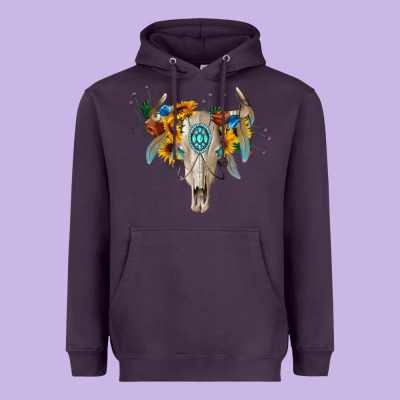 Boho Bull Skull Heavyweight Hoodie Designed By Barkaloodesign