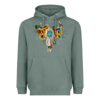 Sage boho bull skull Heavyweight Hoodie - BarkalooDesign
