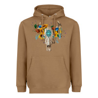 Toasted Coconut boho bull skull Heavyweight Hoodie - BarkalooDesign