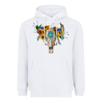 White boho bull skull Heavyweight Hoodie - BarkalooDesign
