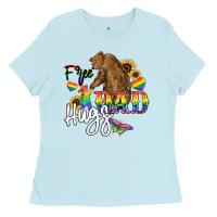 Baby Blue Free Dad hugs Ladies Tee - NancyCooperArtShop