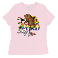 Bubblegum Pink Free Dad hugs Ladies Tee - NancyCooperArtShop