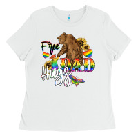 White Free Dad hugs Ladies Tee - NancyCooperArtShop