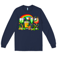 Navy wine glasses st. patricks Long Sleeve Tee - OliviaCreatesArt