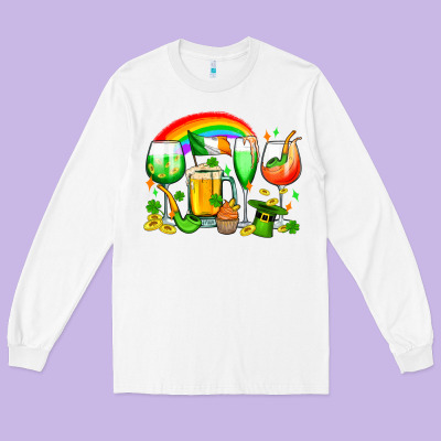 Wine Glasses St. Patricks Long Sleeve Tee Designed By Oliviacreatesart