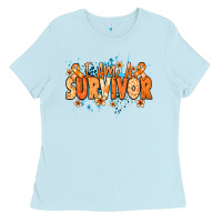 Baby Blue I am a survivor orange ribbon Kidney Cancer Ladies Tee - NancyCooperArtShop