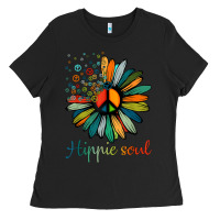 Black daisy peace sign hippie soul tshirt flower lovers gifts Ladies Tee - longCreatives