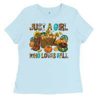 Baby Blue Just a Girl Who Loves Fall Ladies Tee - texasbilliewilder