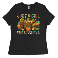 Black Just a Girl Who Loves Fall Ladies Tee - texasbilliewilder