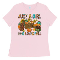 Bubblegum Pink Just a Girl Who Loves Fall Ladies Tee - texasbilliewilder