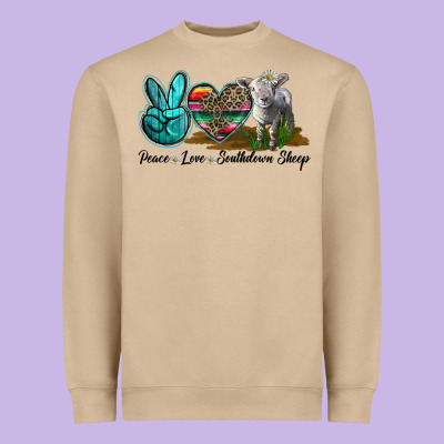 Peace Love Southdown Sheep Heavyweight Sweatshirt Designed By Lillyallendesigns