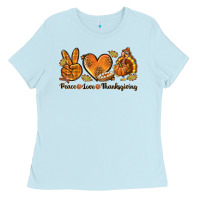 Baby Blue Peace Love Thanksgiving Ladies Tee - texasbilliewilder