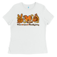 White Peace Love Thanksgiving Ladies Tee - texasbilliewilder