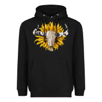Black cowhide bull skull and sunflower Heavyweight Hoodie - BarkalooDesign