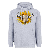Heather Grey cowhide bull skull and sunflower Heavyweight Hoodie - BarkalooDesign