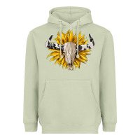 Matcha cowhide bull skull and sunflower Heavyweight Hoodie - BarkalooDesign