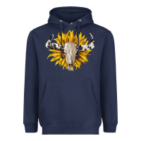 Navy cowhide bull skull and sunflower Heavyweight Hoodie - BarkalooDesign