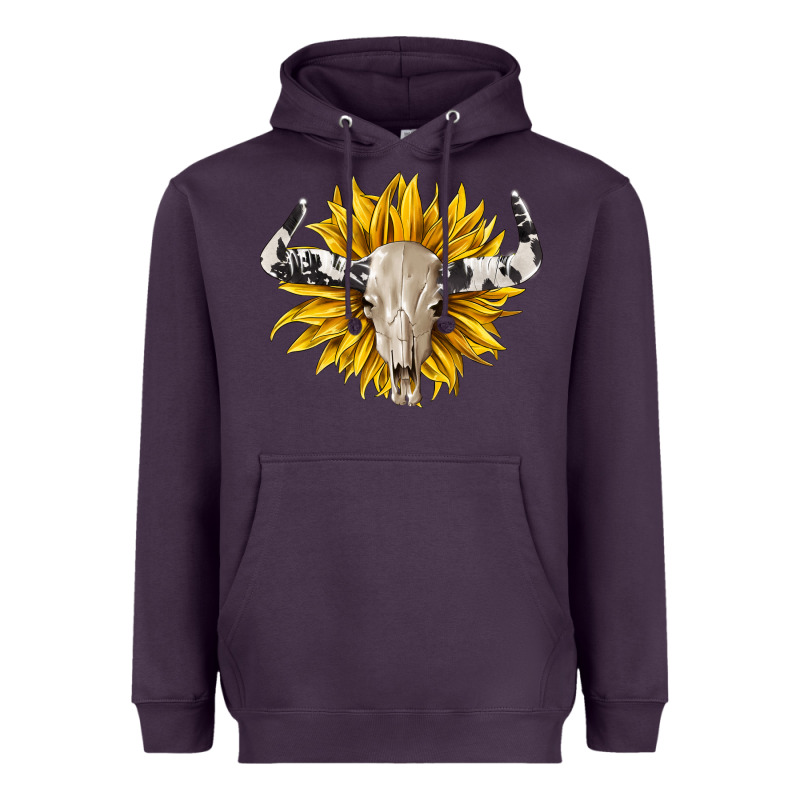 Cowhide Bull Skull And Sunflower Heavyweight Hoodie by BarkalooDesign | Teevron