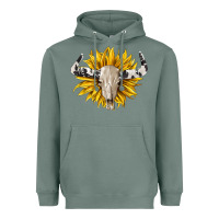 Sage cowhide bull skull and sunflower Heavyweight Hoodie - BarkalooDesign