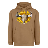 Toasted Coconut cowhide bull skull and sunflower Heavyweight Hoodie - BarkalooDesign