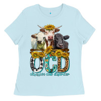 Baby Blue Obsessive Cow Disorder with Cows Ladies Tee - texasbilliewilder