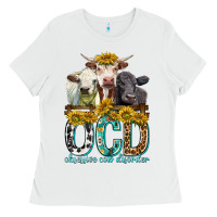 White Obsessive Cow Disorder with Cows Ladies Tee - texasbilliewilder