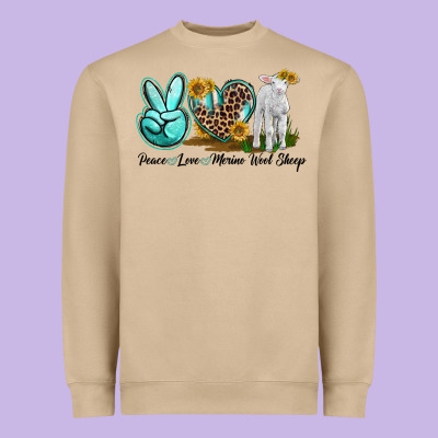 Peace Love Merino Wool Sheep Heavyweight Sweatshirt Designed By Lillyallendesigns