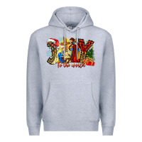 Heather Grey Joy To The World Premium Hoodie - CowhideDigitalArt