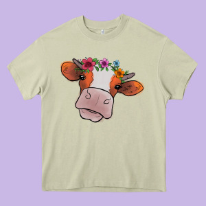 Cow With Flowers Heavy Core Tee Designed By Bettercallsaul
