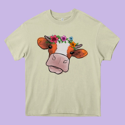 Cow With Flowers Heavy Core Tee Designed By Bettercallsaul