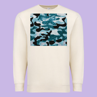 Blue Camouflage Glitter Premium Sweatshirt Designed By Barkaloodesign