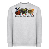 Heather Grey peace love bald head eagle Heavyweight Sweatshirt - LillyAllenDesigns