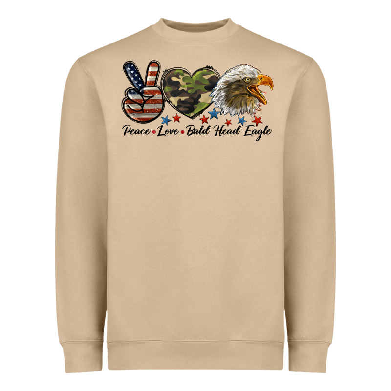 Peace Love Bald Head Eagle Heavyweight Sweatshirt by LillyAllenDesigns | Teevron