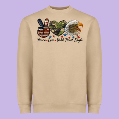 Peace Love Bald Head Eagle Heavyweight Sweatshirt Designed By Lillyallendesigns