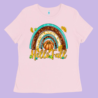 Hello Fall With Rainbow Ladies Tee Designed By Texasbilliewilder