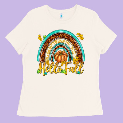 Hello Fall With Rainbow Ladies Tee Designed By Texasbilliewilder