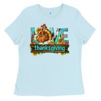 Baby Blue Love Thanksgiving with Turkey Ladies Tee - texasbilliewilder