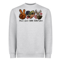Heather Grey Peace Love White Tailed Deer Heavyweight Sweatshirt - LillyAllenDesigns