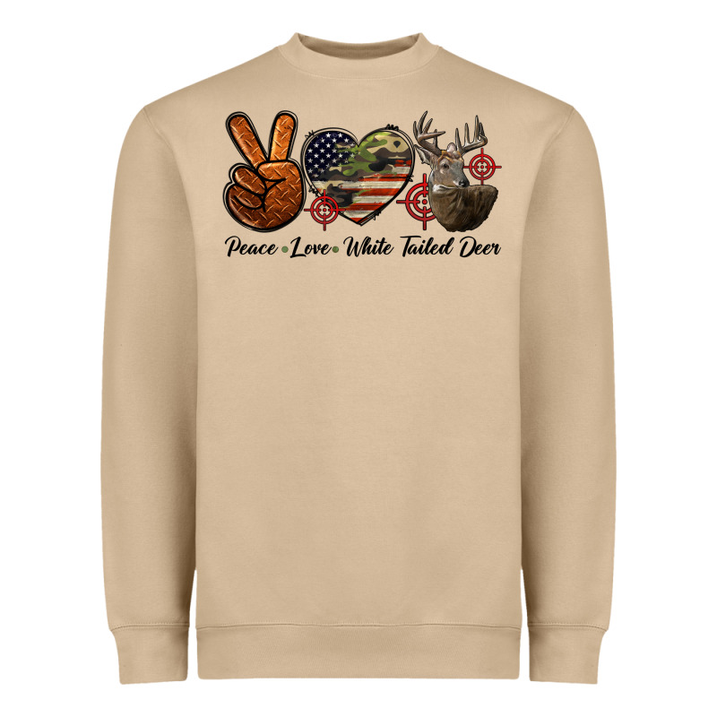 Peace Love White Tailed Deer Heavyweight Sweatshirt by LillyAllenDesigns | Teevron