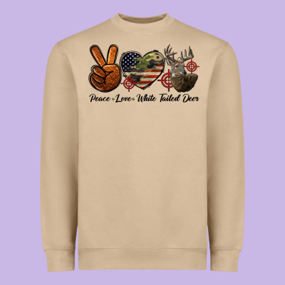 Peace Love White Tailed Deer Heavyweight Sweatshirt Designed By Lillyallendesigns