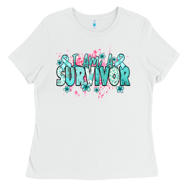 I Am A Survivor Teal Ribbon Ovarian Cancer Ladies Tee by NancyCooperArtShop | Teevron