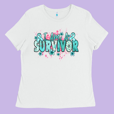 I Am A Survivor Teal Ribbon Ovarian Cancer Ladies Tee Designed By Nancycooperartshop