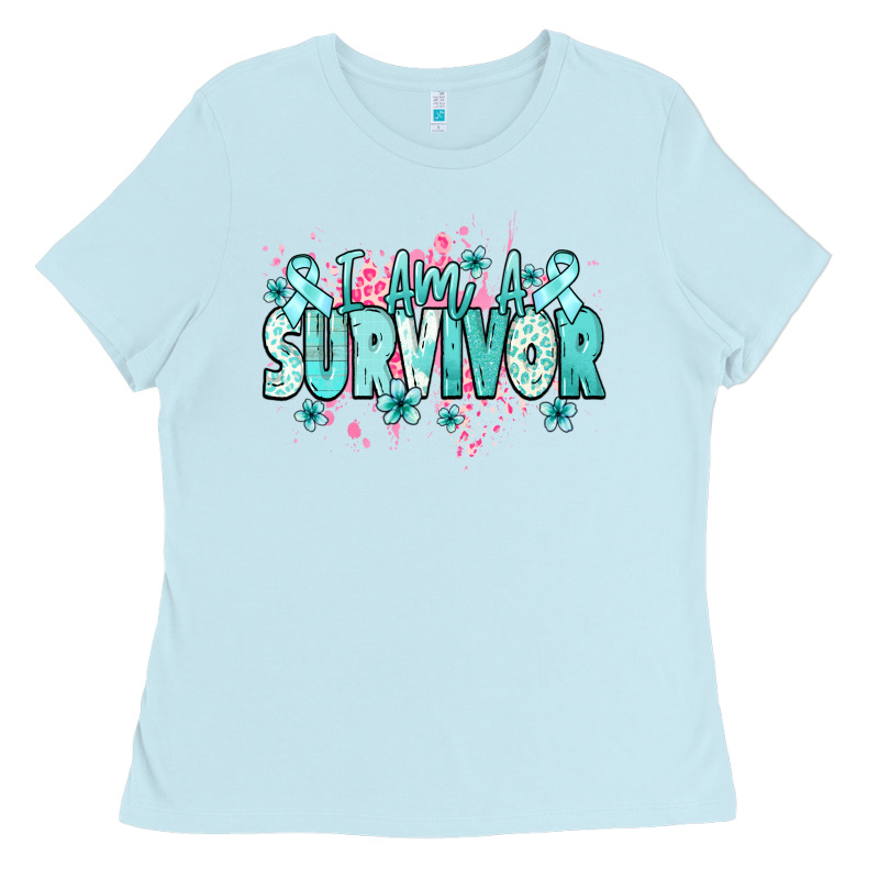 I Am A Survivor Teal Ribbon Ovarian Cancer Ladies Tee by NancyCooperArtShop | Teevron