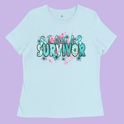 I Am A Survivor Teal Ribbon Ovarian Cancer Ladies Tee Designed By Nancycooperartshop