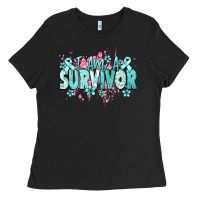 Black I am a survivor teal ribbon Ovarian Cancer Ladies Tee - NancyCooperArtShop