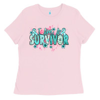 Bubblegum Pink I am a survivor teal ribbon Ovarian Cancer Ladies Tee - NancyCooperArtShop