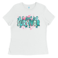 White I am a survivor teal ribbon Ovarian Cancer Ladies Tee - NancyCooperArtShop