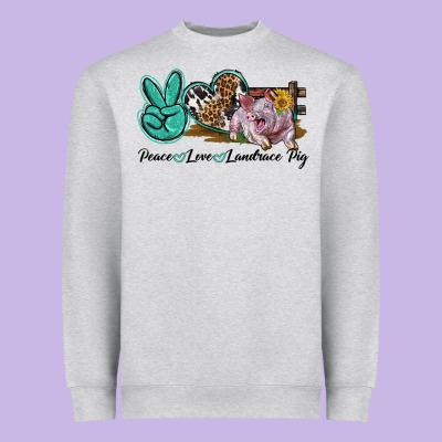 Peace Love Landrace Pig Heavyweight Sweatshirt Designed By Lillyallendesigns