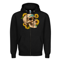 Black skull flowers and gemstone Zipper Hoodie - Artiststas
